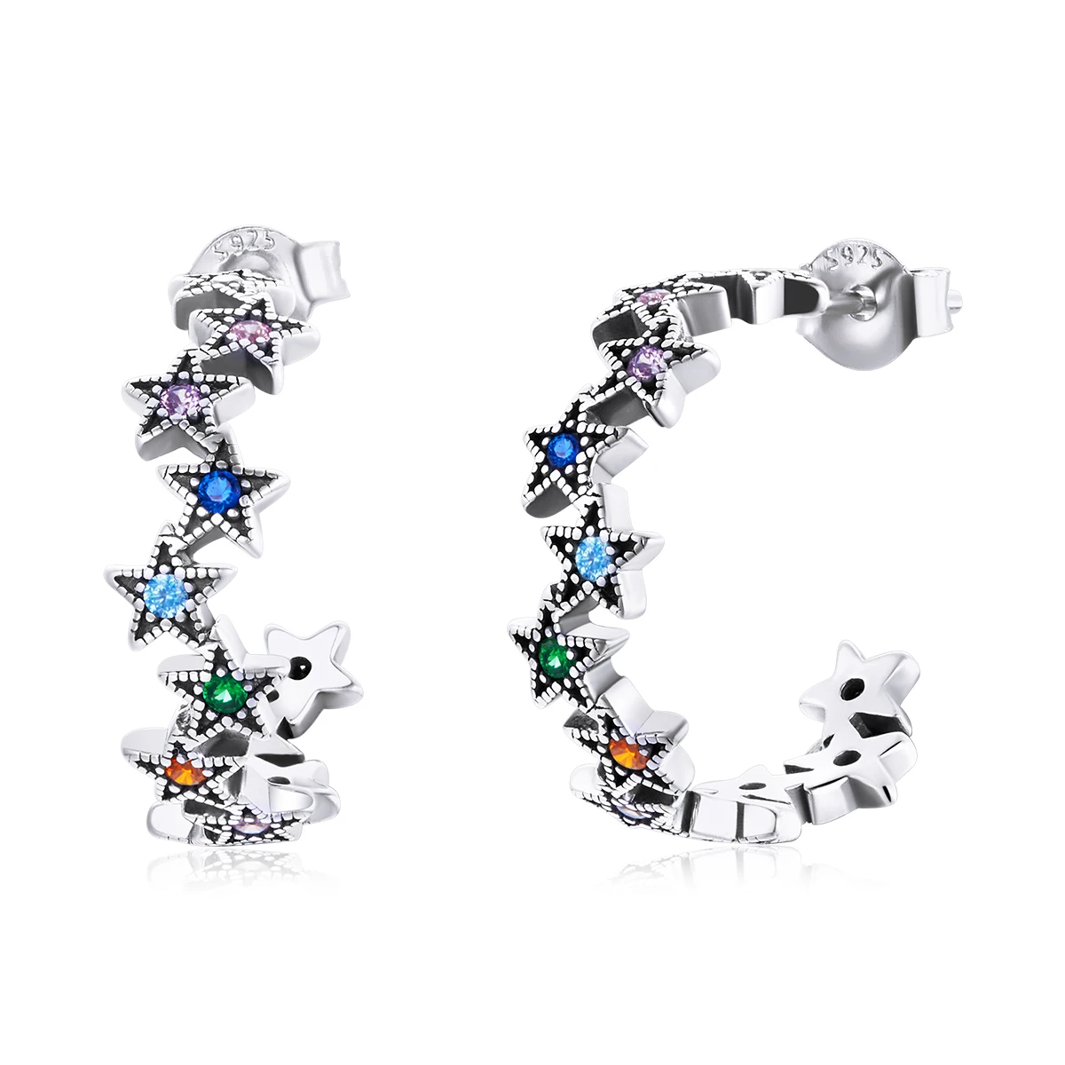 

S925 sterling silver Rainbow zircon Star earrings for girls, Colorful