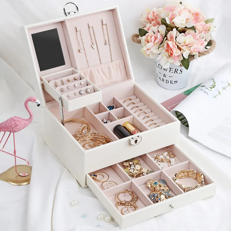 

Luxury Pu Mirror Drawer Jewelry Organizer Locked Bracelet Packaging Box Product Gift Box For Sale, Black whie (customized)