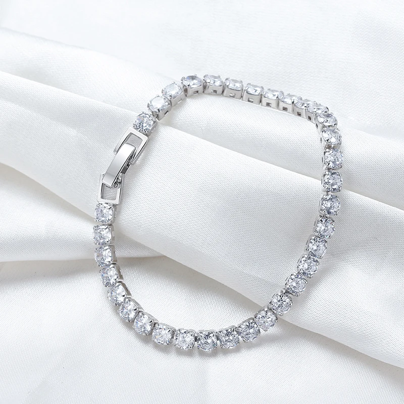 RINNTIN SB93 4mm Cubic Zirconia 925 Sterling Silver Bridal Wedding Jewelry Rhodium Plated Women Men Diamond CZ Tennis Bracelet