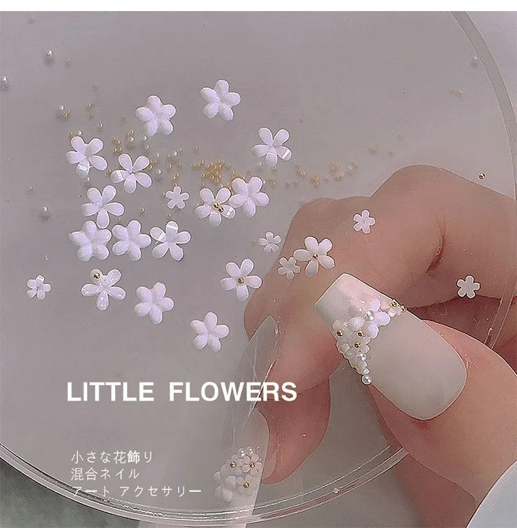 

2021 Hot Sale Style 3D Five Petal Flower White Summer Flowers Jewelry Accessories For Nail Art Decoration, Multi-color