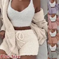 

hot sell fashion 5colors winter warm women clothing two piece Outfits (top+shorts+coat) 2 Piece Set