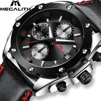

MEGALITH Fashion Sports Watches Men's Military Chronograph Waterproof Black Leather Quartz Wrist Watch For Man Relogio Masculino