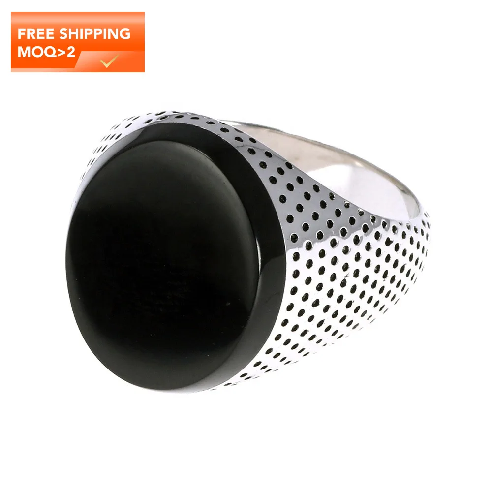 

Black Color Imitated Stone Vintage Minimalist Turkey Silver 925 Rings For Women