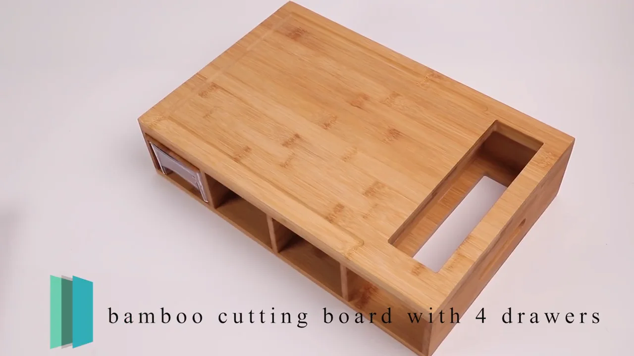 Bamboo Cutting Board With Color Coded Removable Mats And Knives Set