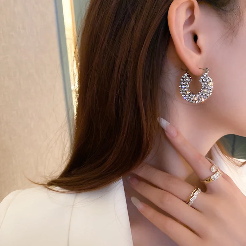 

2021 newest trendy geometry personality big hoop earrings rhinestone
