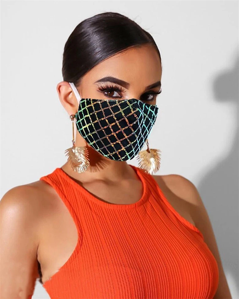 
sunscreen and UV protection washable face mask Shiny sequin lace fashion women cloth mask 