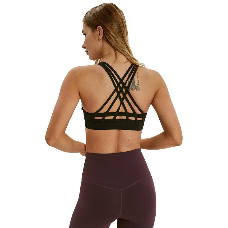 

Cross Back Yoga Bra Strappy Sports Bra Women Padded Gym Bra, Customized colors