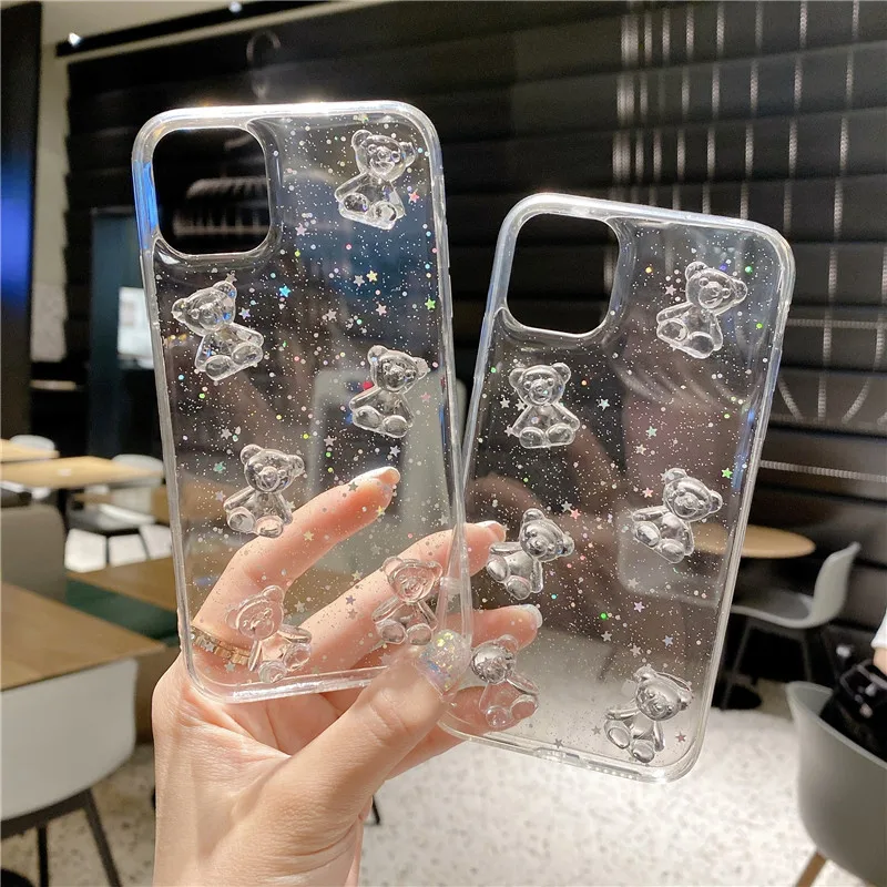 

Customizable+Ready stock 3D crystal bear bling glitter soft clear mobile phone case for Redmi note9 7 8 Xiaomi 10T Poco F2PRO