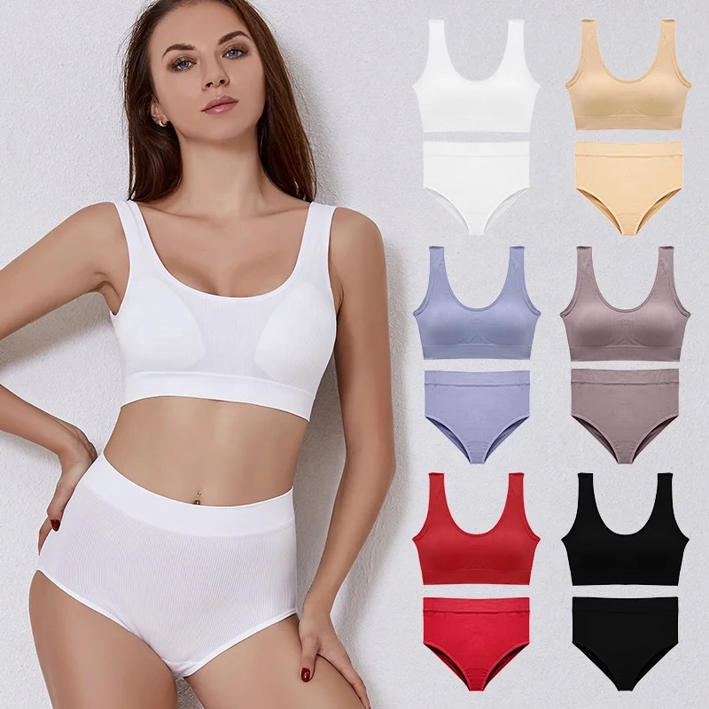 

Wirefree Bra Large Size Brief Suits Seamless Bra And Panties Sets For Womens