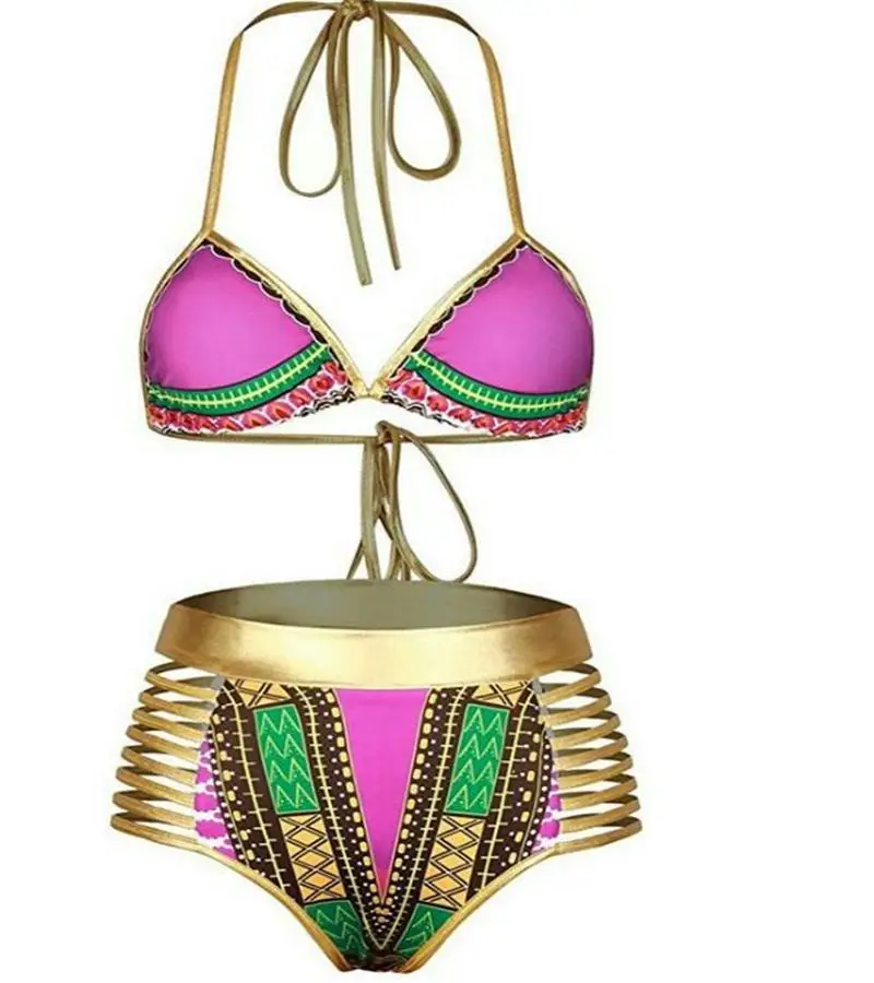 

Zando Women Tribal Print Bikini African Swimsuit Two Piece Beachwear Cutout Halter Neck Bathing Suit Swimwear, Customized color