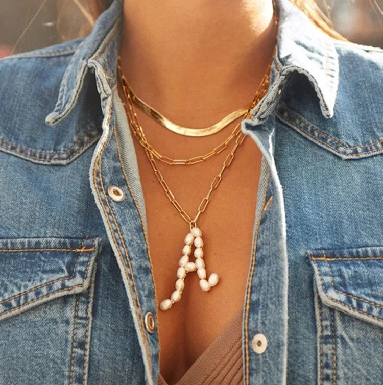 

Chain Pendant Necklace High End Elegant Pearl Letter Necklace for Women