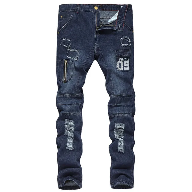 

2019 summer new men's jeans casual solid color slim hole trousers, Picture shows