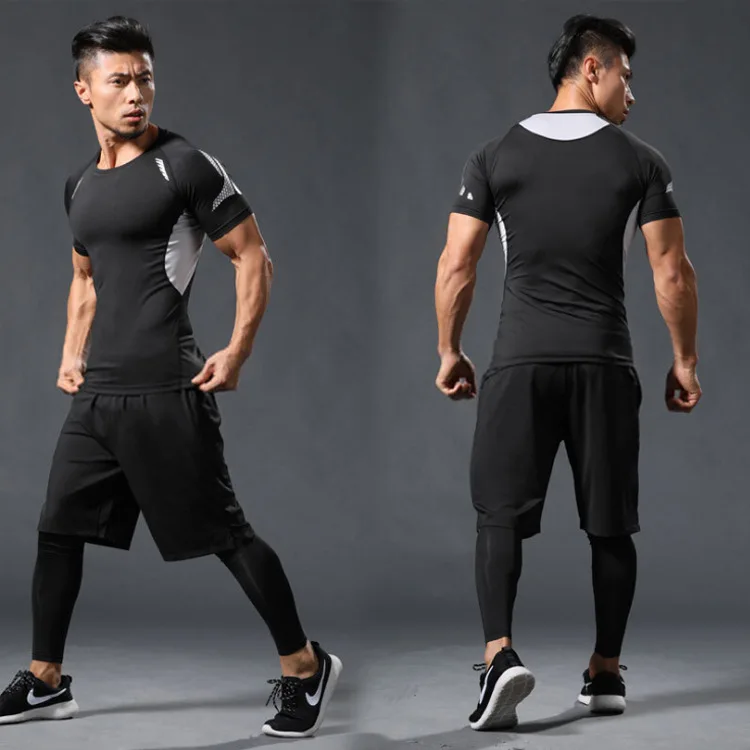 

INyoga New Men Sports Wear Fitness Clothes Running Quick Drying Short Sleeved Breathable Tight Fitness Wear Fitness Clothing Men