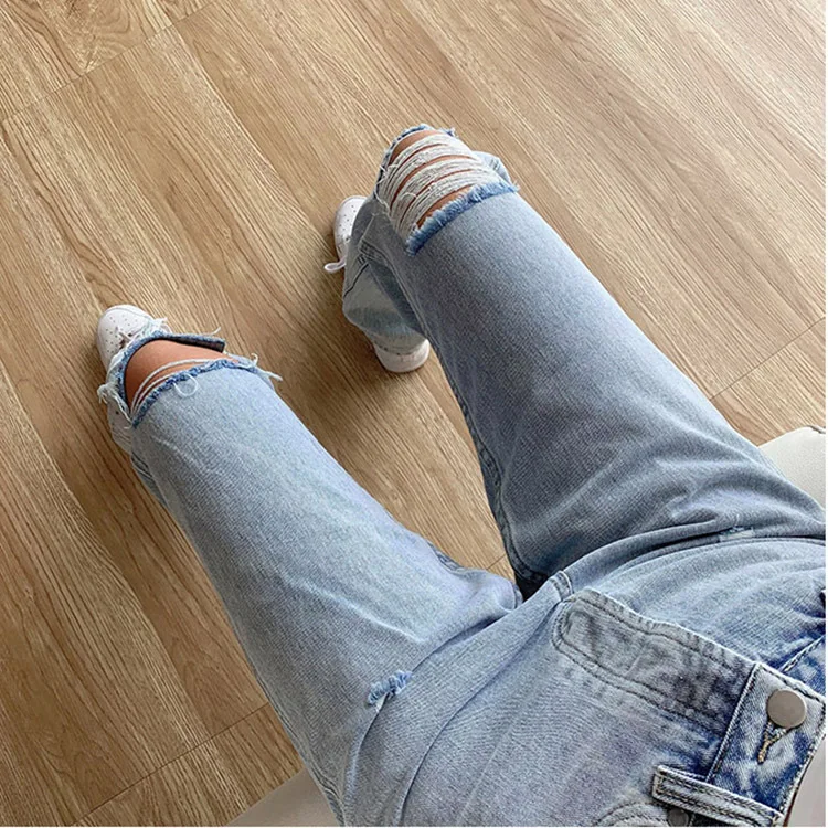 

ZS Women's Summer High Rise Ripped Mom Jeans 2021 Fashion Loose Fit Distressed Denim Pants Straight Leg Baggy Jean Trousers