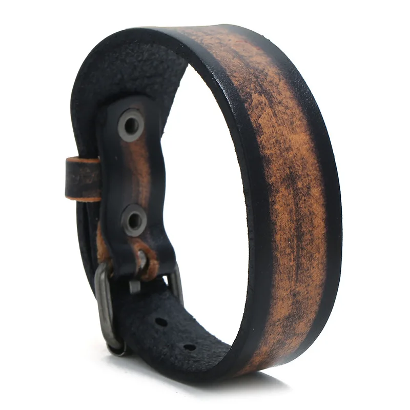 Vintage genuine Leather Bracelets Wholesale  Men Simple cuff bracelet with Buckle