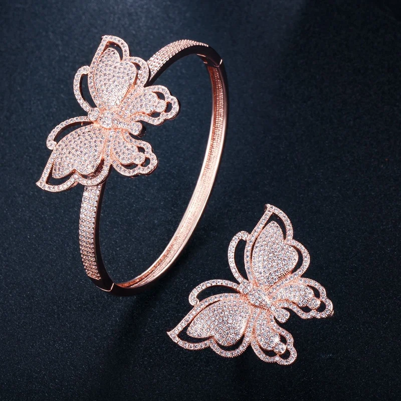 

Difficult Craft Special Design cute Butterfly Bangle with Ring for wedding Cubic Zircon Celebrity Banquet bangle, Customized color