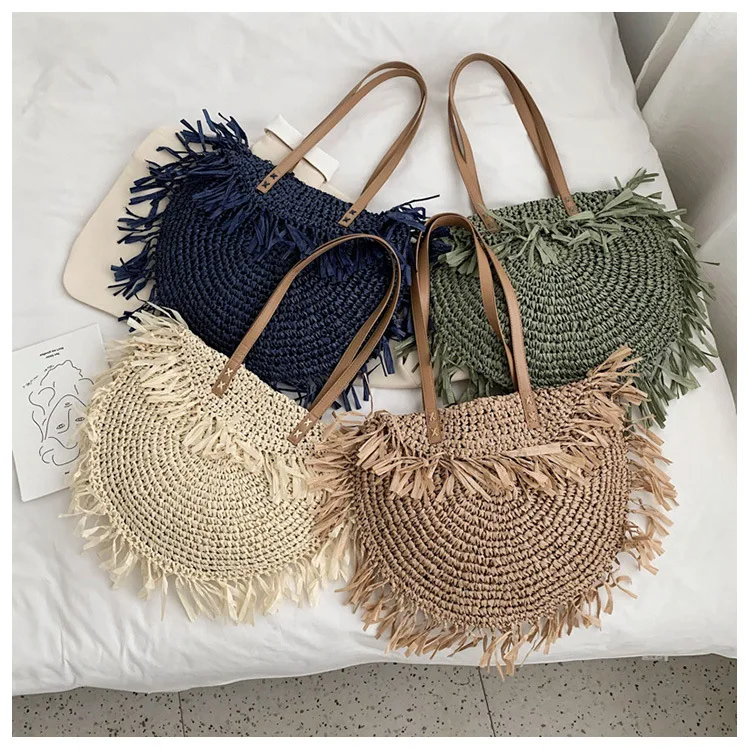Ladies Handmade Straw Bag 2020 Summer Fashion Straw Tote Beach Bag