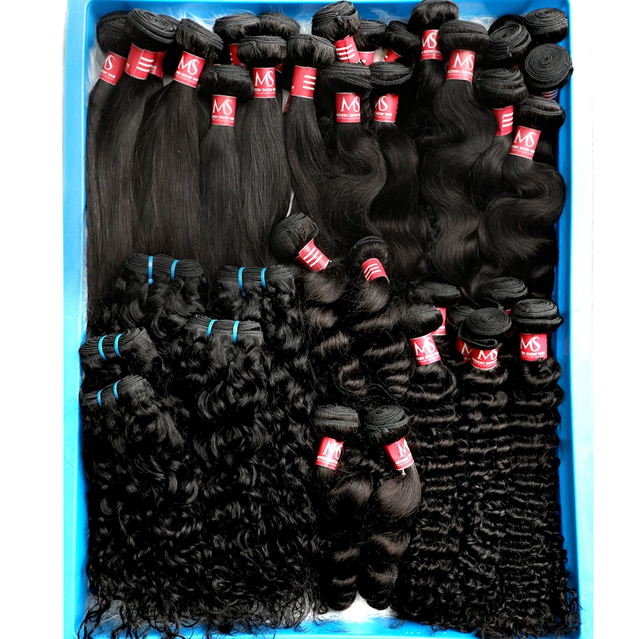 

Modern Show Hair vendor Wholesale 12a best quality brazilian double drawn cuticle aligned virgin hair bundle, Natural black (1#b)