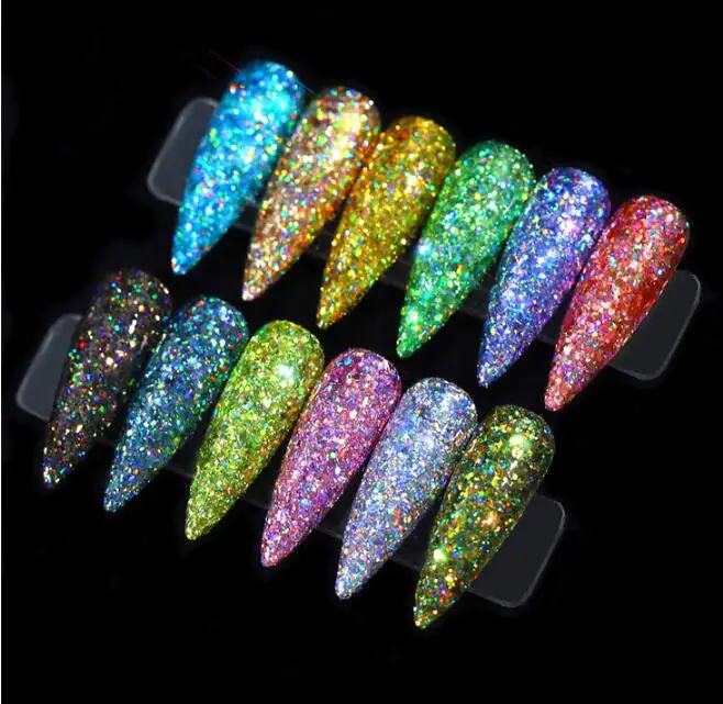 

12pcs/set Flashing Crystal Diamond Sequins Series Multicolor Suit Acrylic Nail Glitter Powder for Nail Art, 12 colors