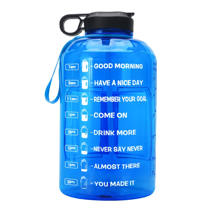 

2021new 3.78L one gallon sport water bottle transparent Large Capacity motivational Water Bottle PETG Plastic Time Marker, Customized color