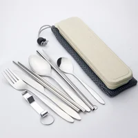 

Reusable Cutlery Utensil Chopsticks Spoon Set Metal Straw Portable Travel Cutlery Set with Case