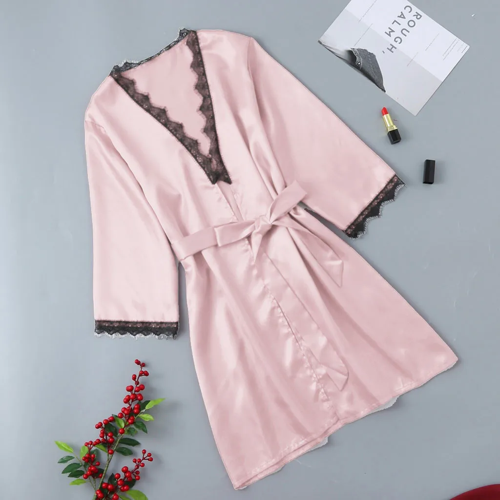 

Satin lace robe mariage bathrobe sexy robes women pajamas silk robe, Picture shows