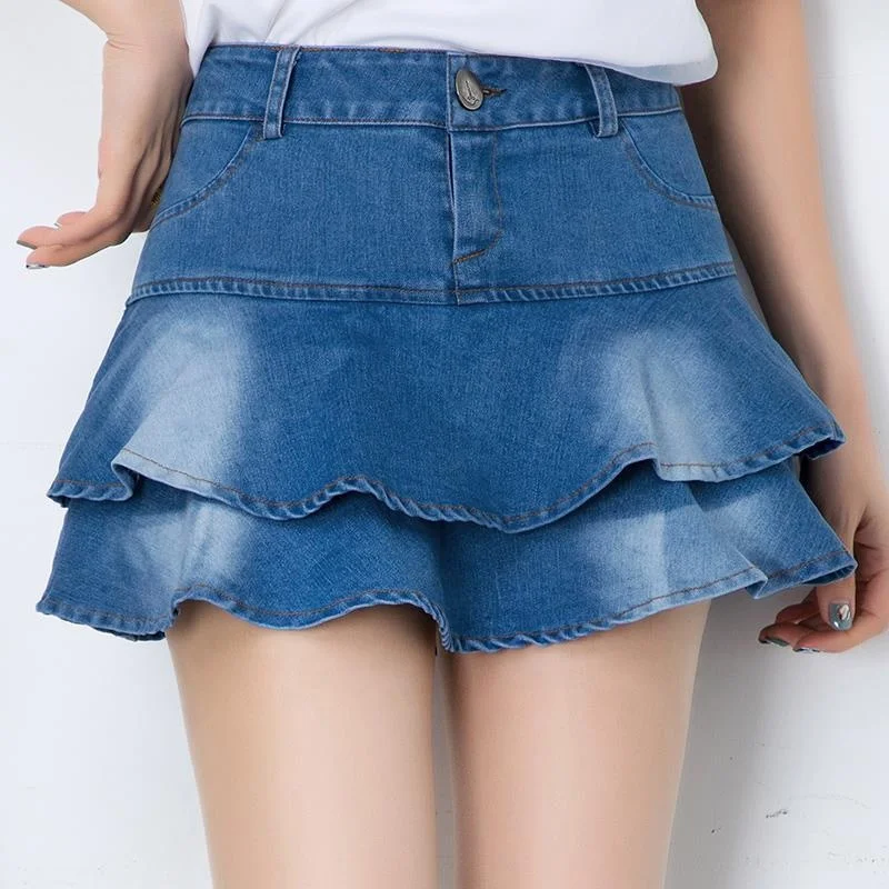 

Cheapest Mini Sexy Falda Corta De Jean Flared Rock Lady Casual Short Blue Jean Skirt Fashion With Pockets Korean Faldas Jeans