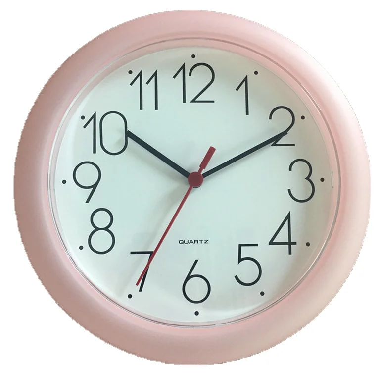

10"plastic wall clock for home decoration, White and pink