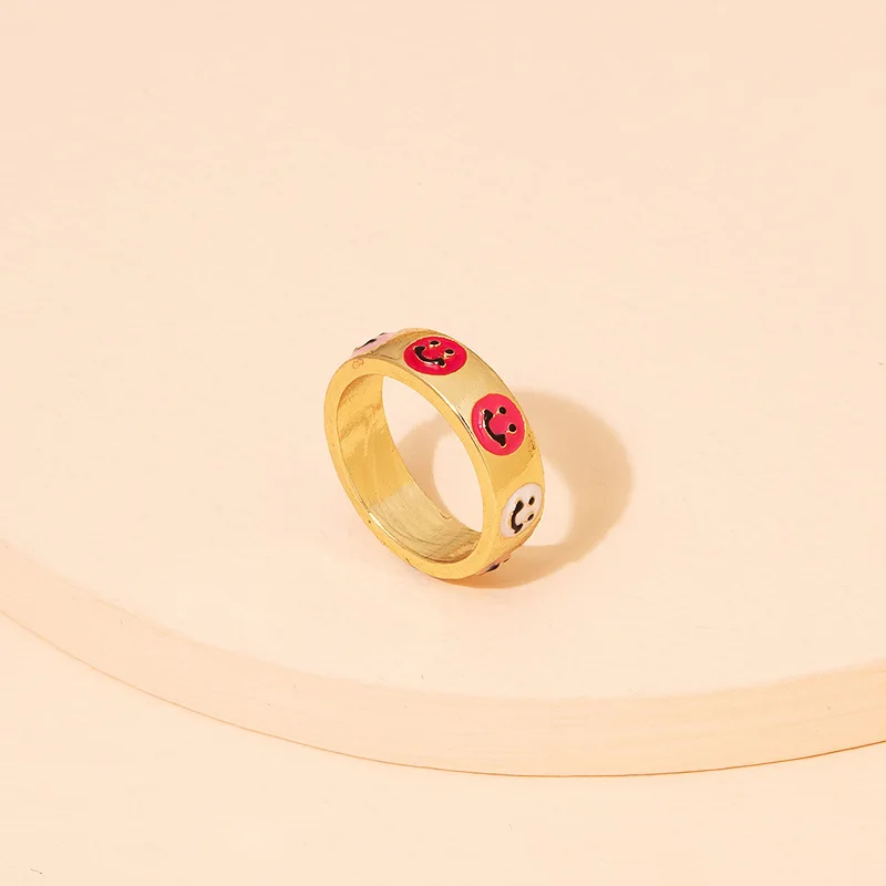 

2021 Korea New Trend Y2K Women's Fashion Ring Cute Heart Smiley Dripping Glaze Color Ring Jewelry, Like picture