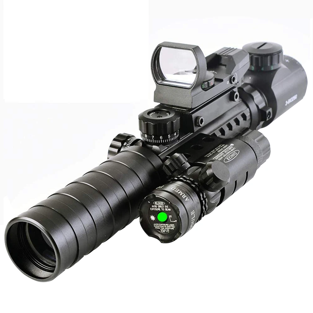 

Luger Tactical 3-9X32EG Optical Red Green Illuminated Crosshair Rangefinder Rifle Scope with Red Green Reflex 4 Reticles Scope