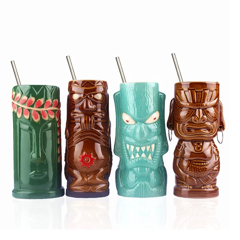 

Tiki mugs cocktail set of 4 Ceramic Hawaiian Party Mugs Drinkware cute exotic cocktail glasses Hawaiian party barware, Customer's color