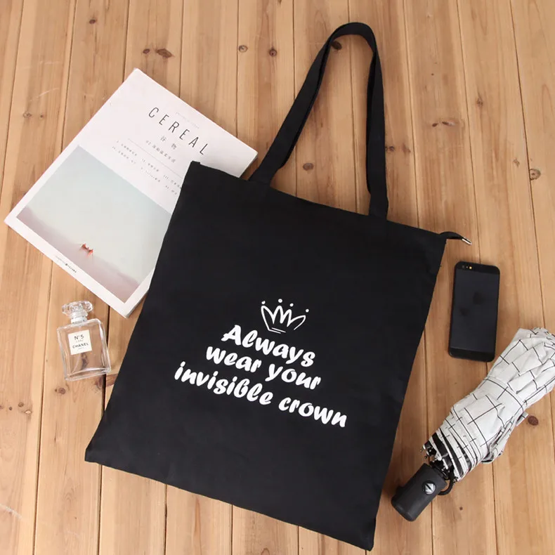 

Customized printing logo shopping with zipper cotton canvas tote bag, Customized color