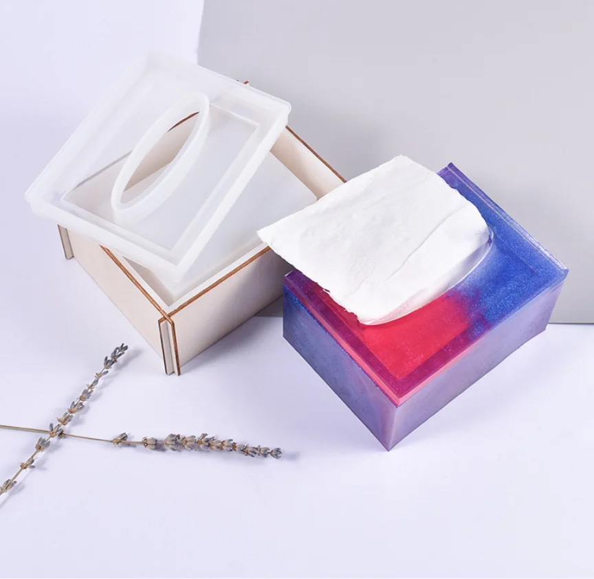 

Crystal Epoxy Resin Casting Molds with Wood Tissue Holder for DIY Tissue Case Crafts, Customized color