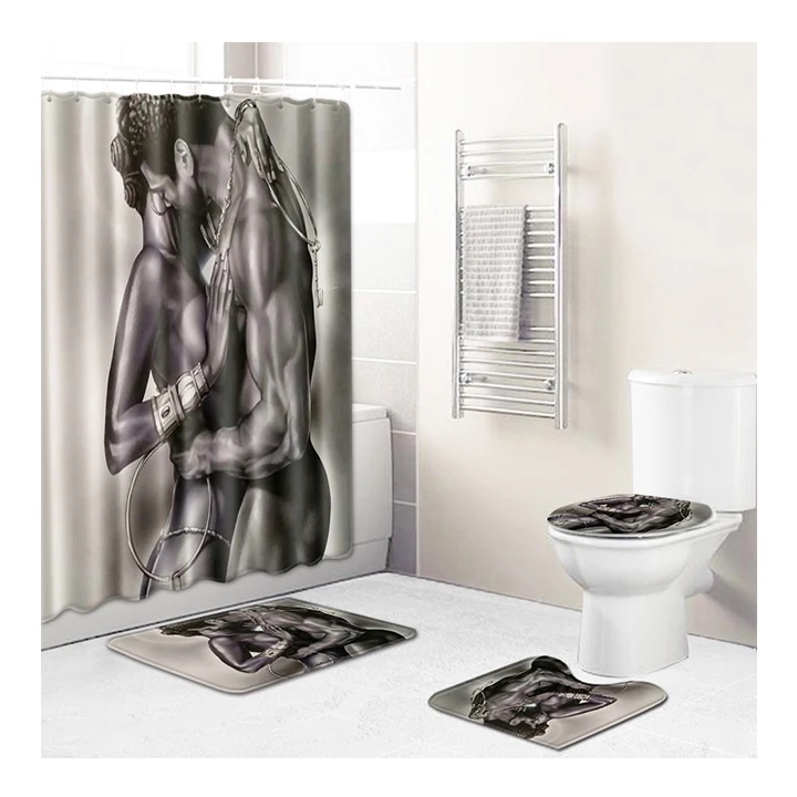 

Hot Selling Modern African American Style Printed Polyester Bathroom Shower Curtain Mat Set
