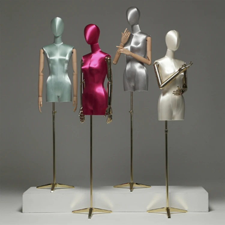 
Silk Fabric Gilded Arm Female Mannequins With Holder Show Dresses Women Upper body Window Display Model Mannequin 