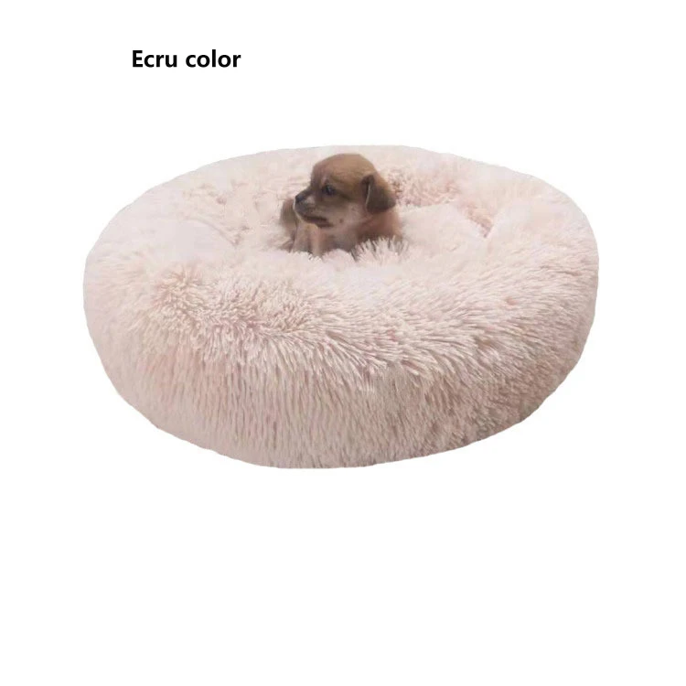 

Hot selling Long Faux Fur Fabric Dog Bed Comfortable Donut round dog bed super soft washable pet cushion bed, 12 colors for available