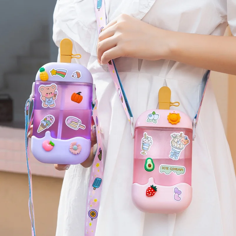 

Summer fashion cute ice cream popsicle shape plastic kawaii water bottle for girls