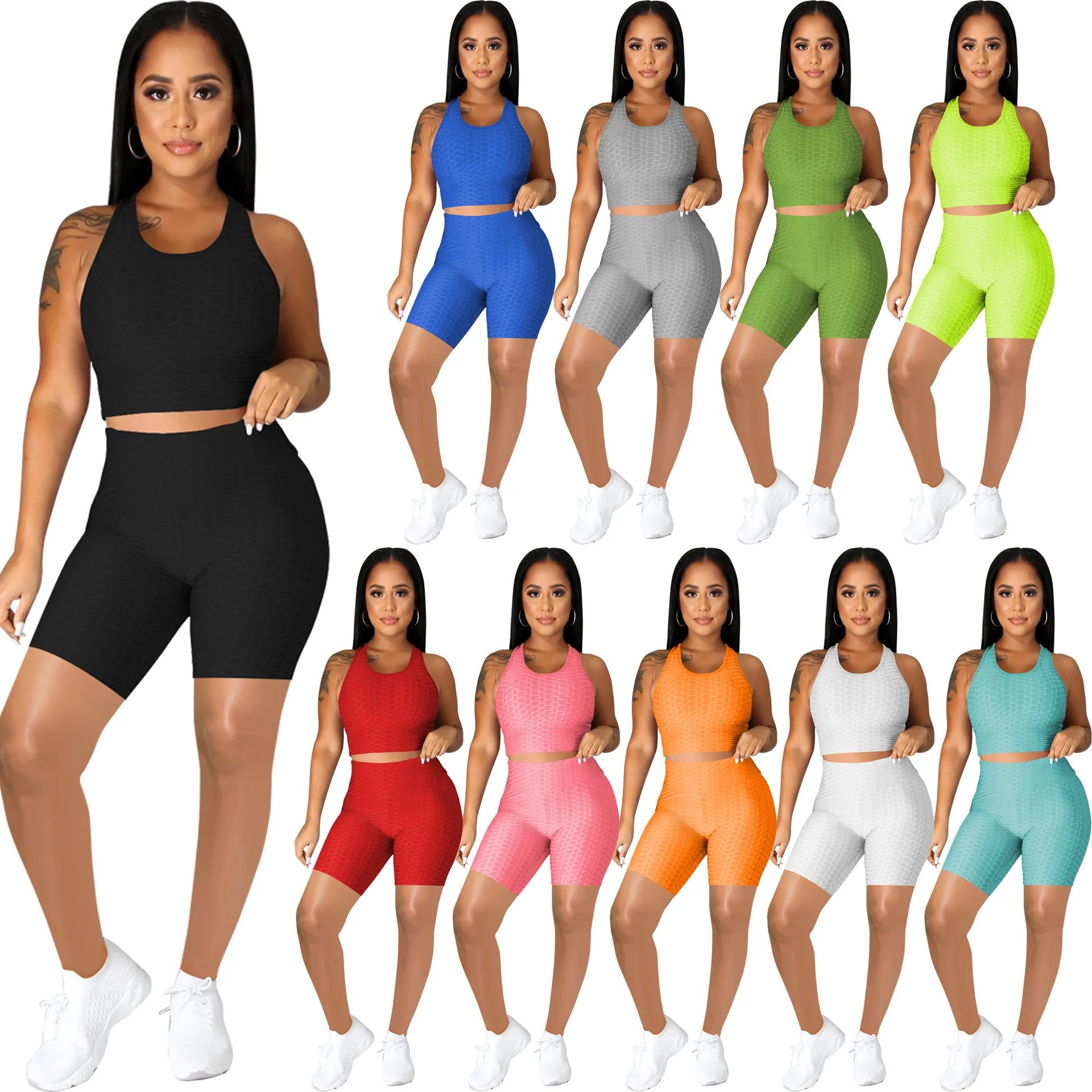 

2021 Outfits Women Plaid Sport Tracksuit Short Pants Two Piece Jogger Sets for Summer