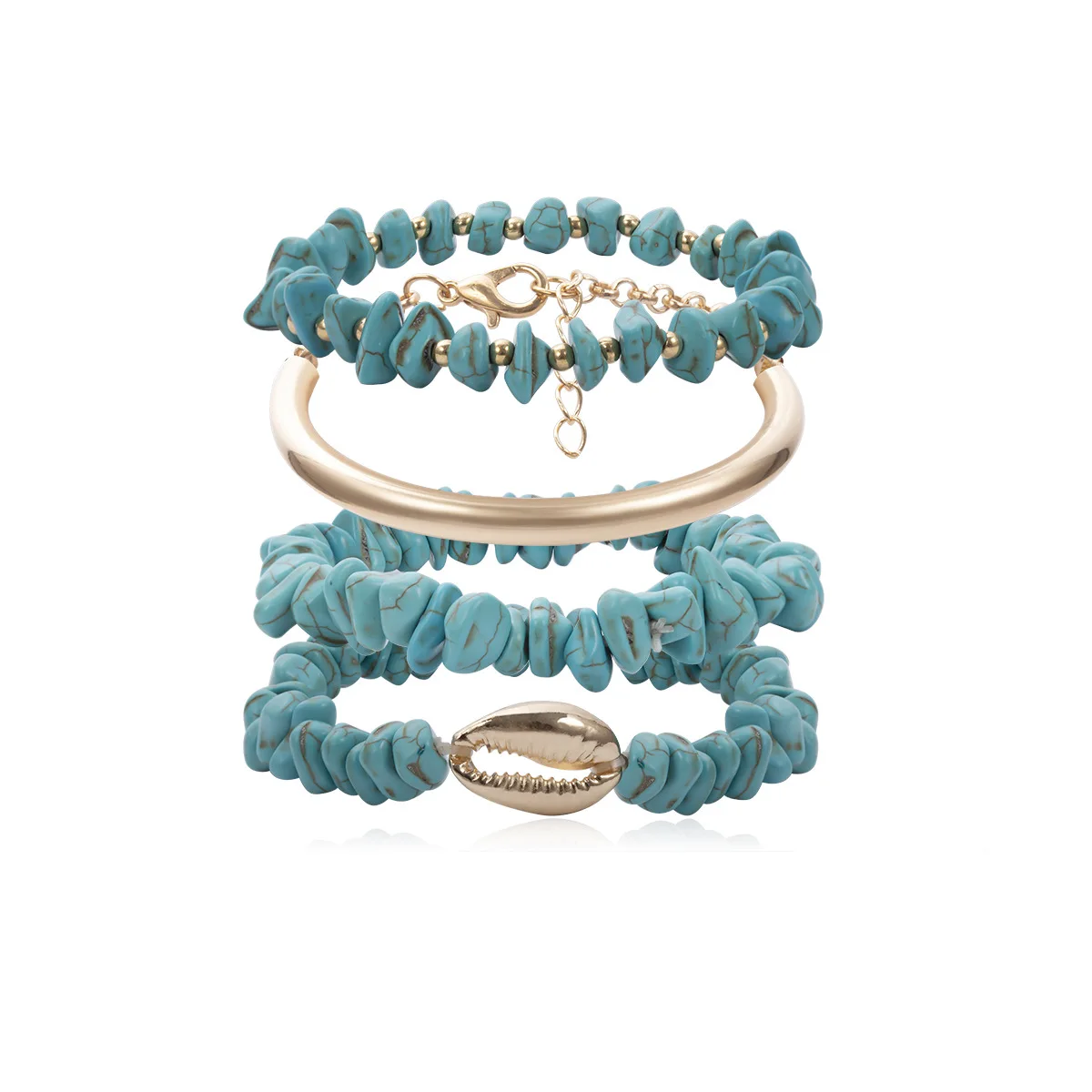 

New Fashion Design 4pcs/set Green White Natural Stone Shell Charm Bracelets For Women Gold Color Geometric Metal Jewelry Gift