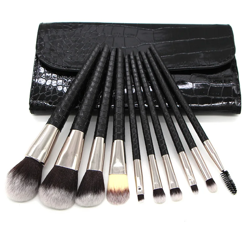 

Crocodile Pattern Black White 10pcs Powder foundation Eyeshadow Eyeliner Eyebrow makeup brush cruelty free makeup brushes