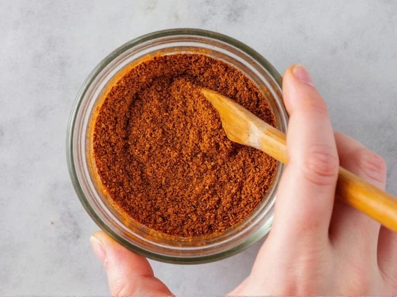 Mixing homemade fajita spice blend in glass jar