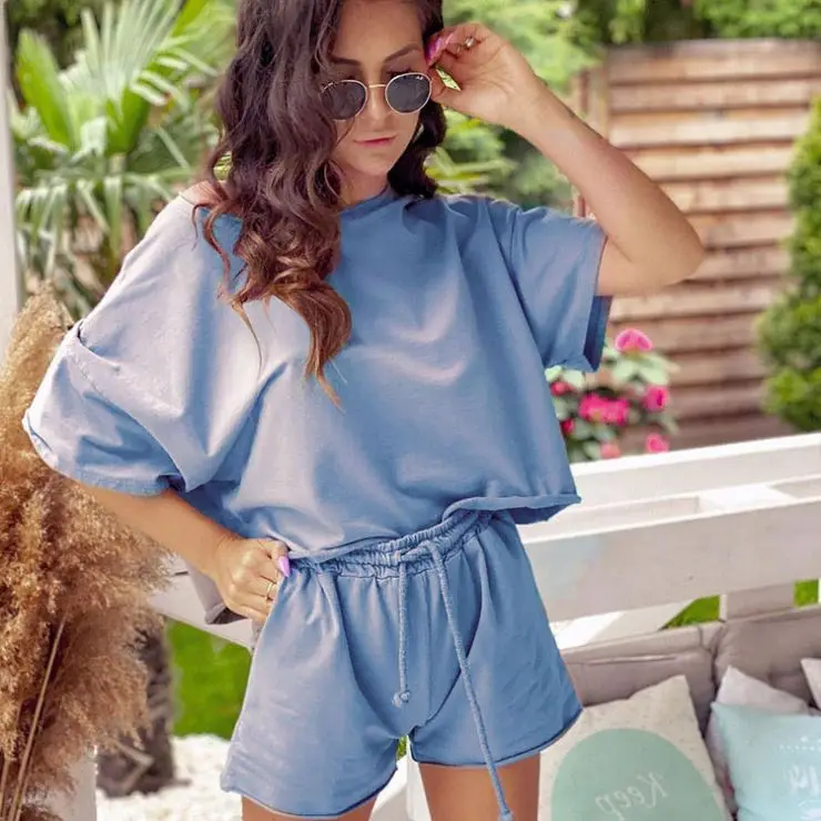 

PEARL Best Seller Casual Solid Color Jogger Conjuntos De Verano Para Mujer 2021 Summer Two Piece Short Pants Set