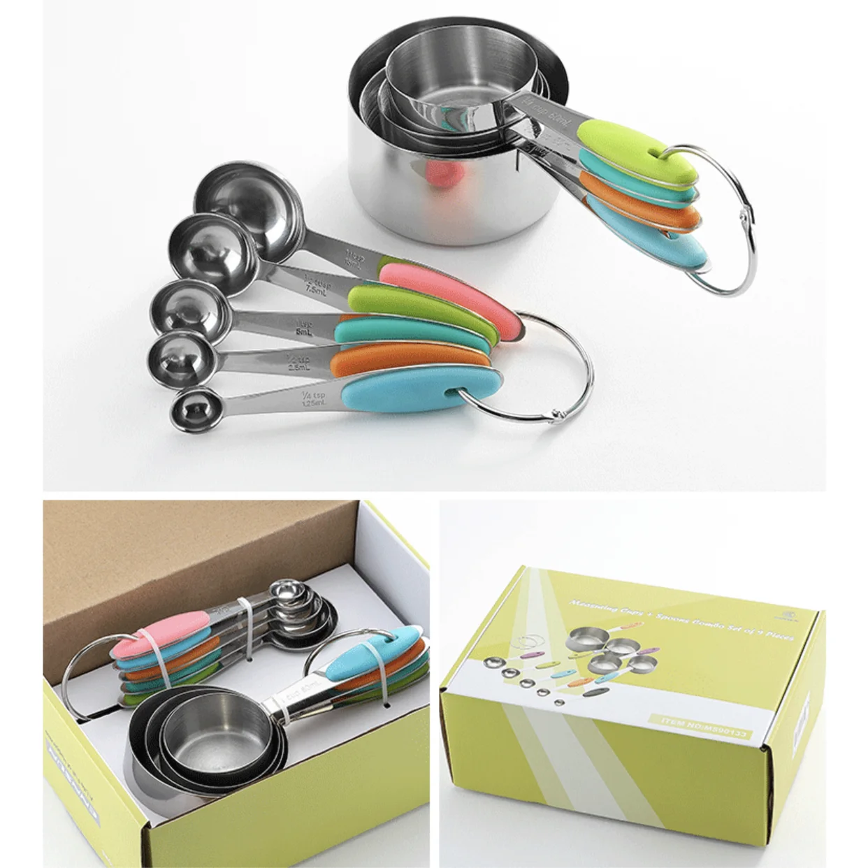 
9 Piece stainless steel measure cups Set with Silicone handle- Home Kitchen Gadget, Tool & Utensils for Cooking 