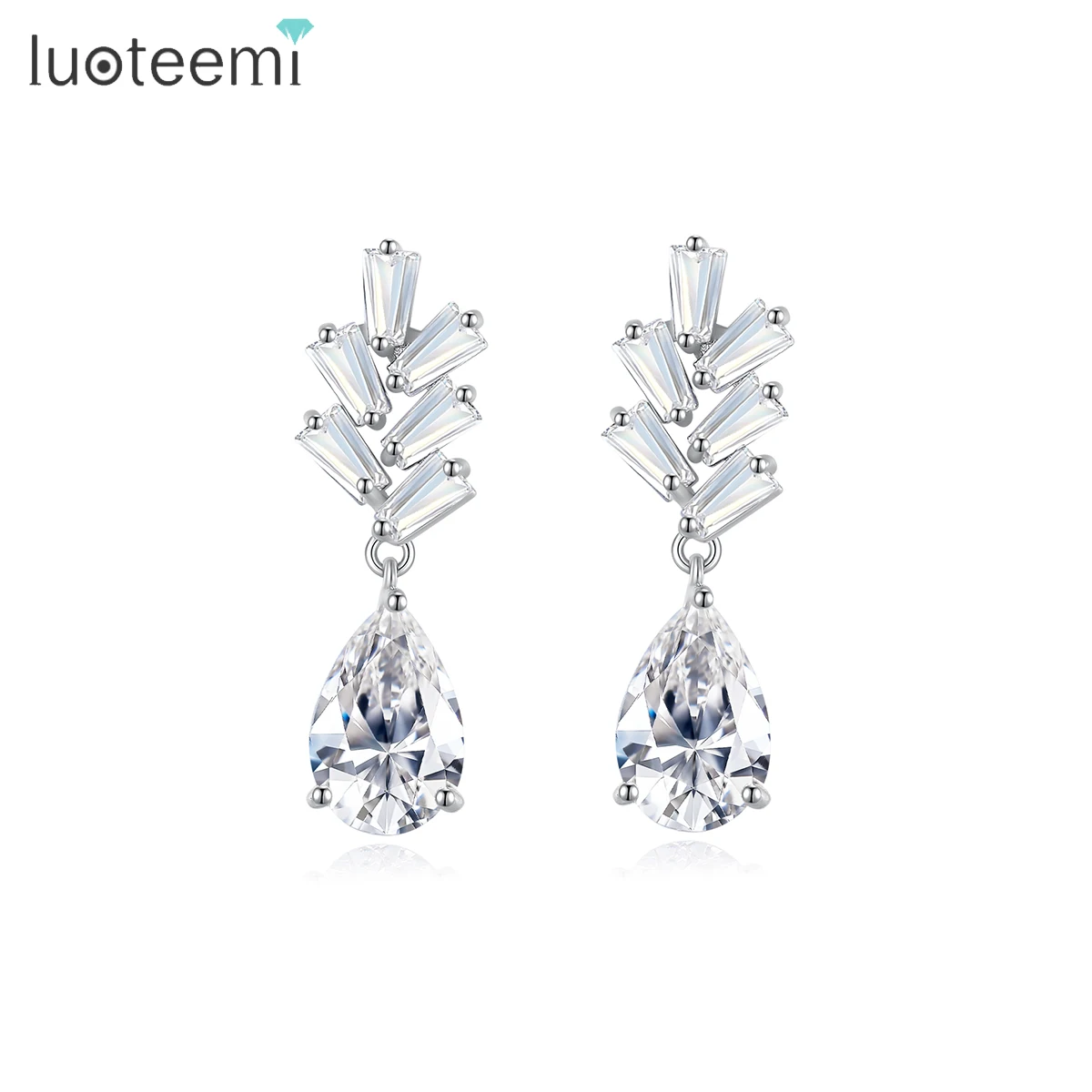 

LUOTEEMI Drop Wedding Elegant Zirconia Trendy Bridal Lady Earing Zircon Geometric Fashion Jewelry Earring