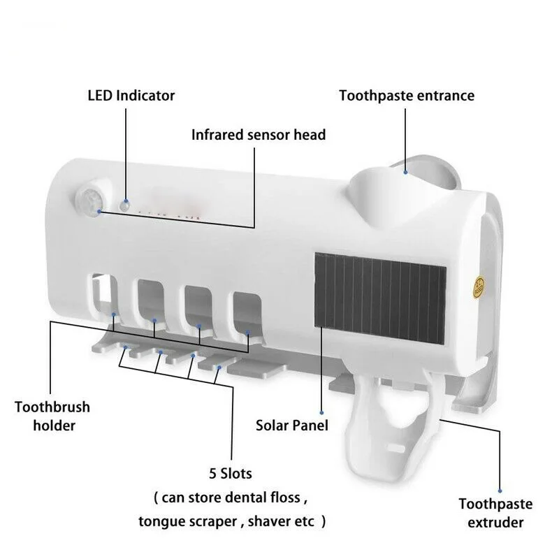 Solar Energy No Need To Charge UV  Toothbrush Holder Toothpaste Dispenser Holder