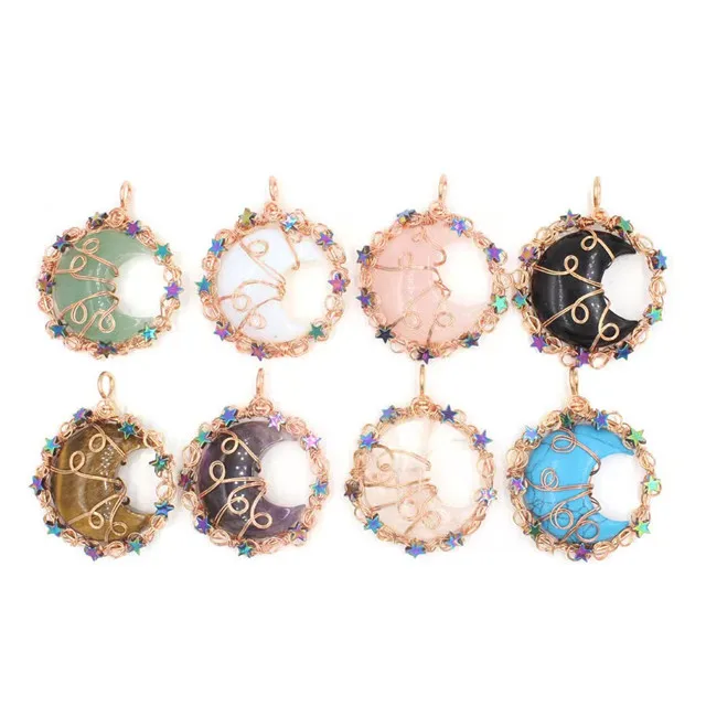 

Natural quartz crystal crafts healing stones moon pendant for gemston buyer
