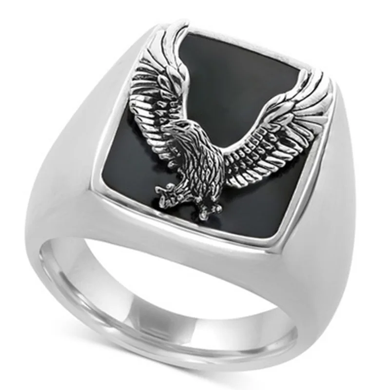 

CAOSHI New Unique Flying Eagle Knight Ring Cool Punk Men's Animal Retro Ring Jewelry Vintage Eagle Wing Men Rings Black