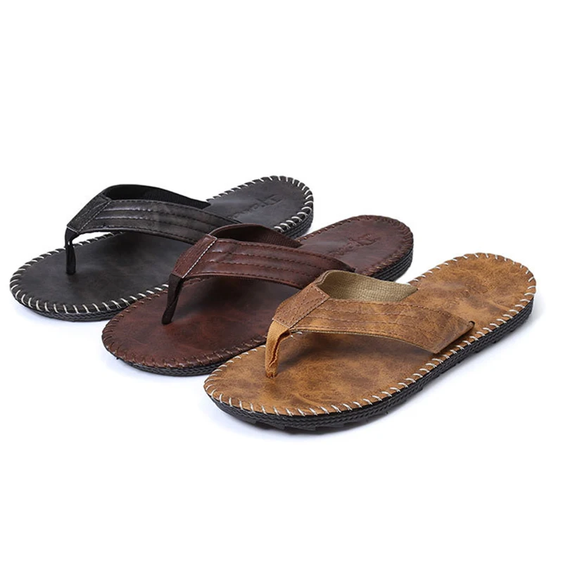 

Wholesale High Quality Beach Bathroom Outdoor PU Leather PVC Slippers For Men