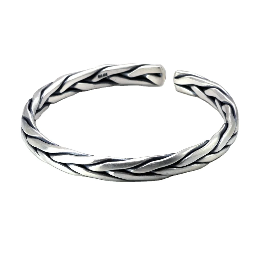 

Heavy Solid 999 Pure Silver Twisted Bangles Mens Sterling Silver Bracelet Vintage Punk Rock Style Armband Man Cuff Bangle