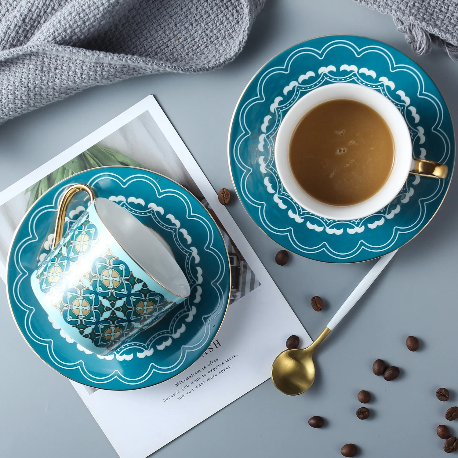 

Lekoch Nordic Ceramic Tea Cups Coffee Cup and Saucer Set Porcelain Cups, Blue